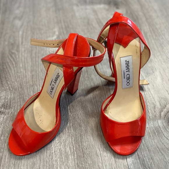 Jimmy Choo Patent Block Heel Strappy Sandal 35.5 - Picture 2 of 8